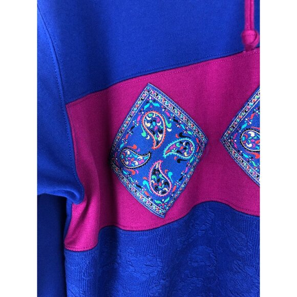 Blast Womens SIze M Blue/Purple 1/4 Zip Textured Embroidered Paisley Sweatshirt - Picture 5 of 13